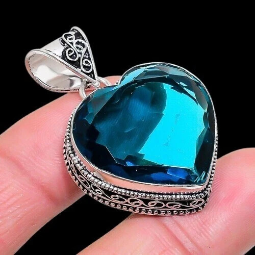 Royal Indicolite Gemstone Handmade 925 Sterling Silver Jewelry Heart Cut Pendant
