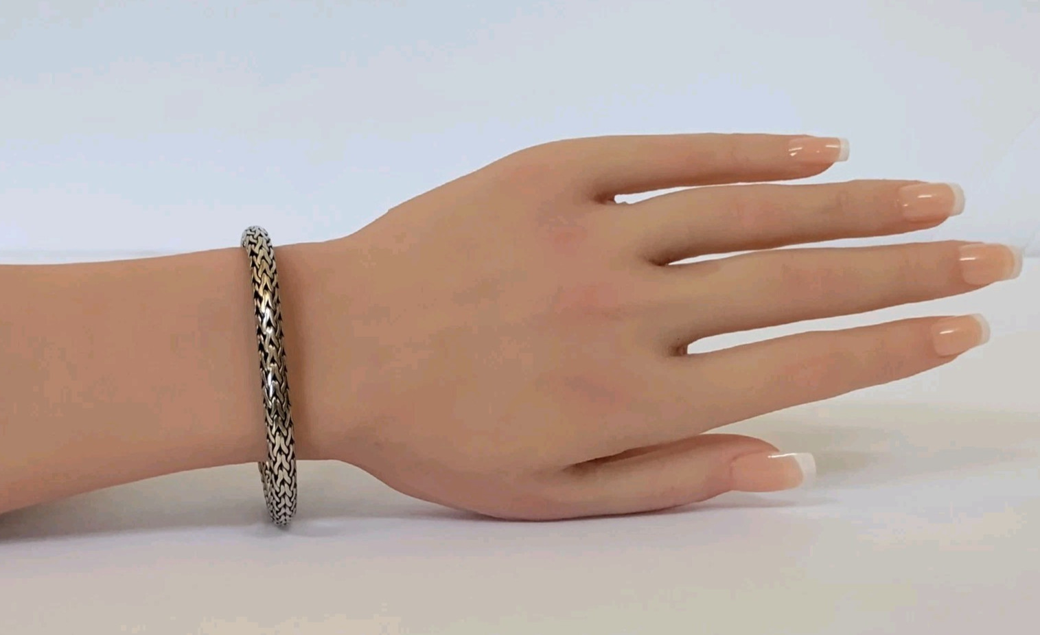 Sterling Silver 6mm Wheat Braided Link Toggle Bracelet 925 Oxidized 33.9g