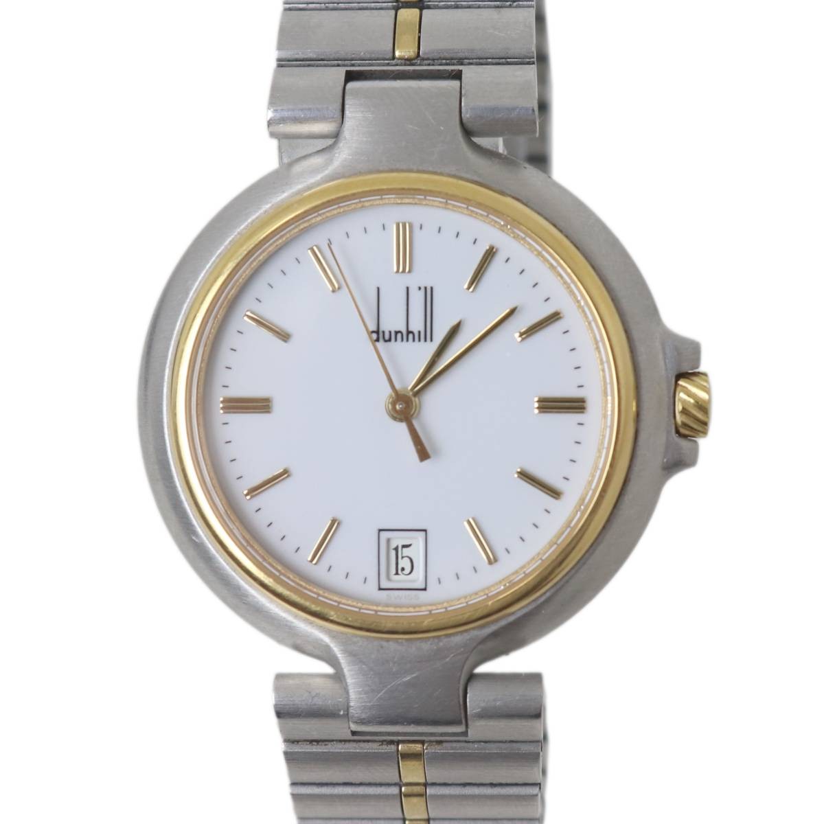 Used Dunhill Millennium Date wristwatch gold silver white dial wrist circumferen