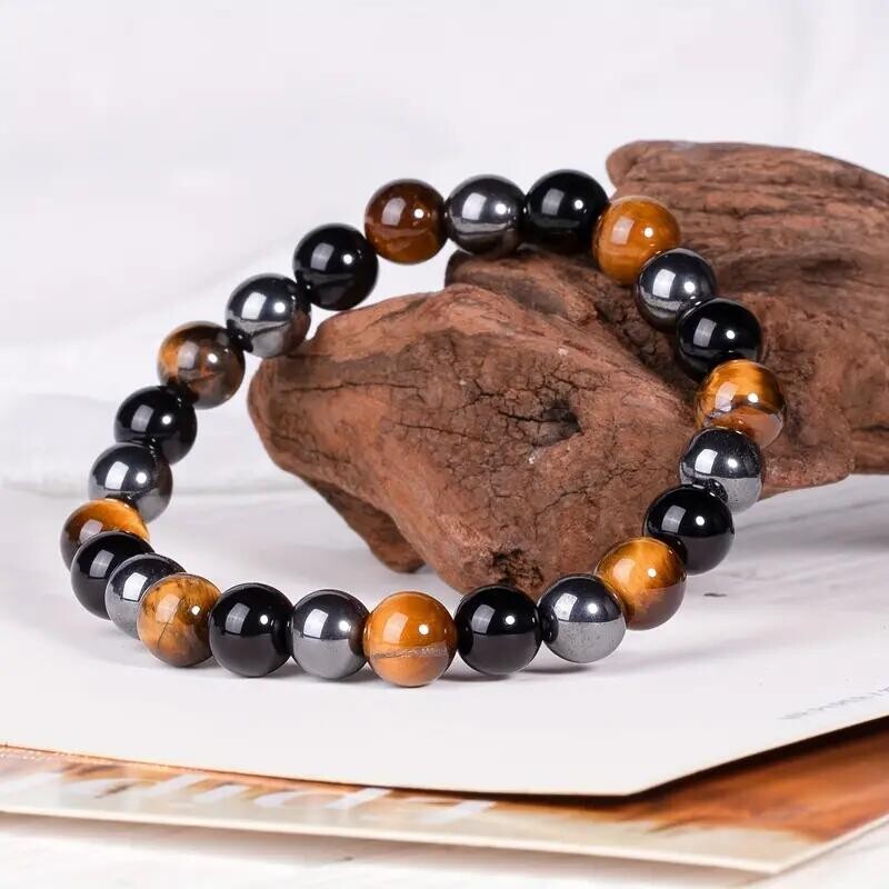 Bead Bracelet Women Natural Tiger Eye Hematite Obsidian Spiritual Healing 8mm