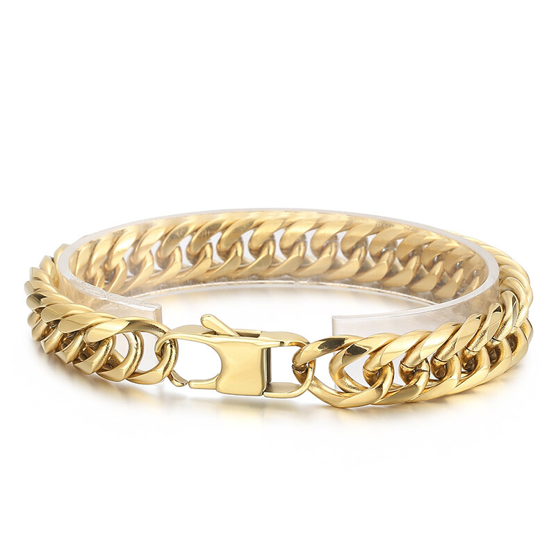 11mm 8.26 Inch Silver Gold Stainless Steel Double Link Chain Bracelet Mens Gifts