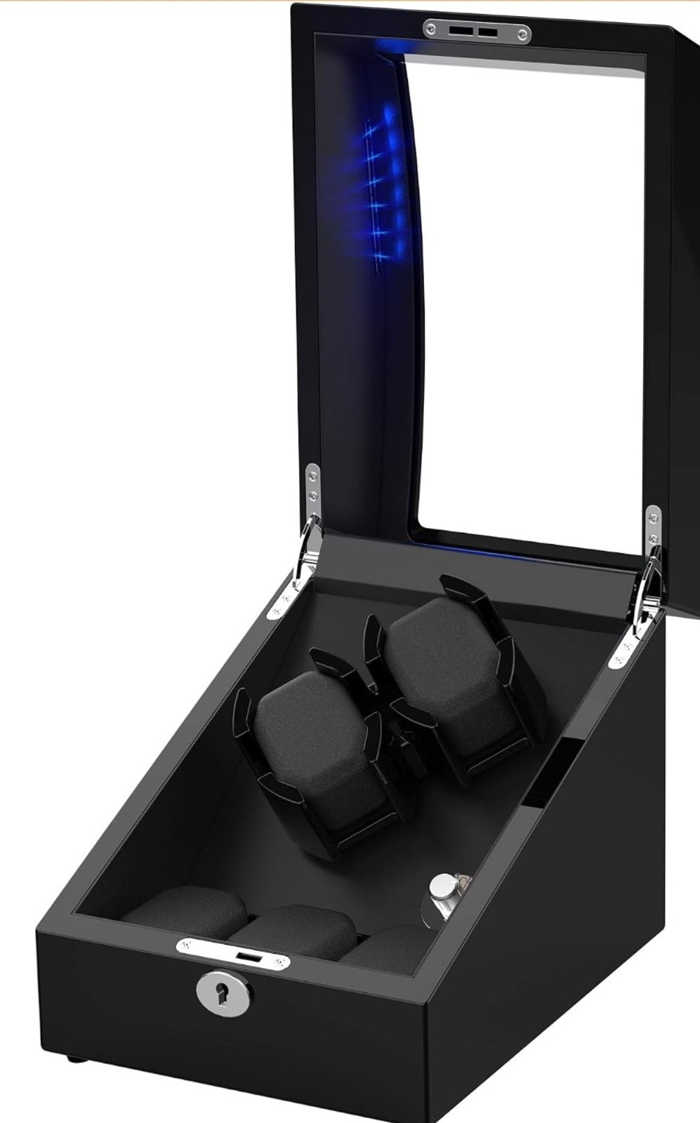NEW! Double Watch Winder+ 3 Soft Leather Pillows LED Light, Quiet Motor