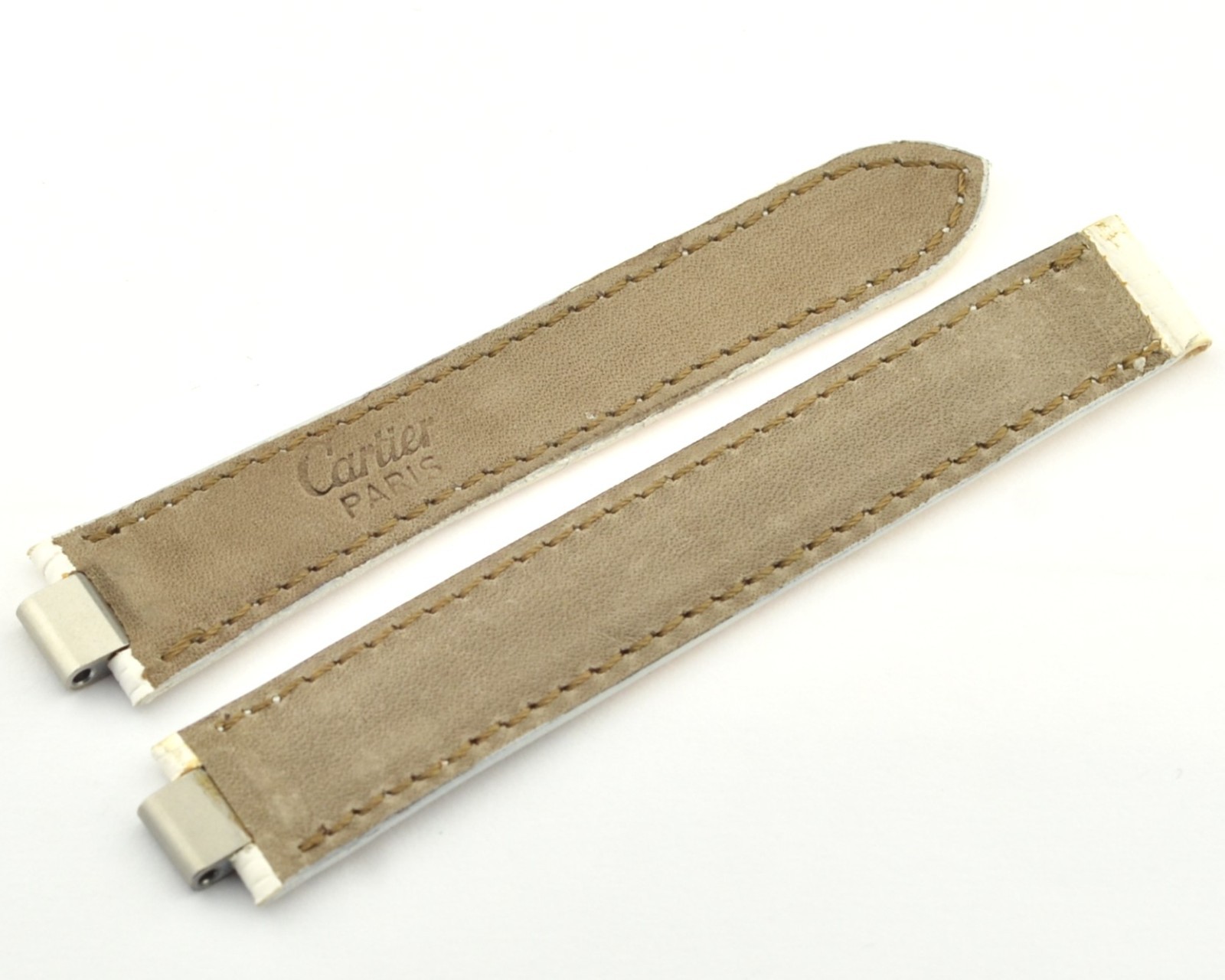 Cartier Paris White Leather Watch Strap 7mm End Link 82mm / 76mm Genuine