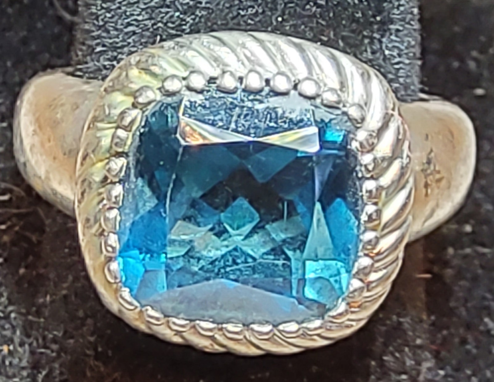 Vtg Sterling Silver Blue Topaz Ring Large Stone Londan Blue? Size7