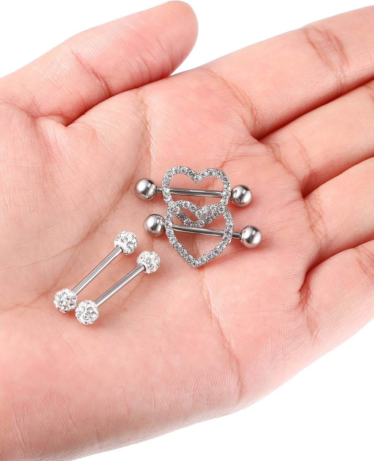 Fashion-Forward Stainless Steel Tongue Rings with Dazzling Rhinestones – 2 Pairs