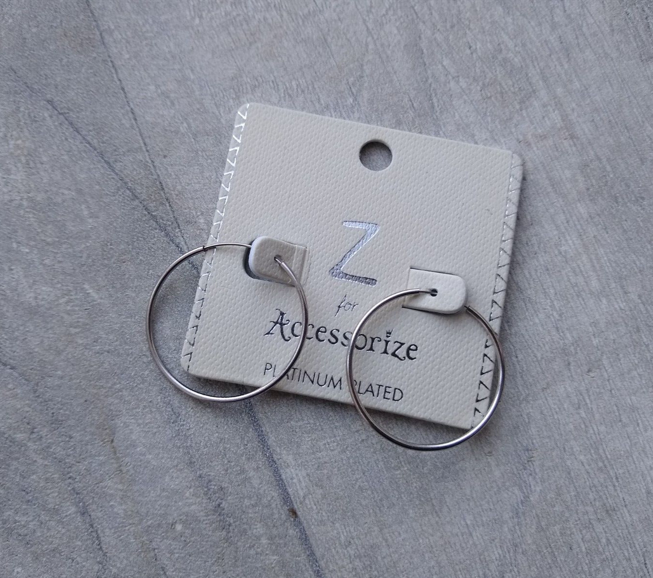 Z for Accessorize Platinum Plated Hoop Earrings 2.5cm Everyday Classic Gift New