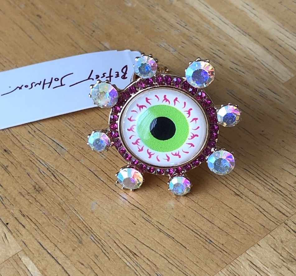 Betsey Johnson Evil Eye Cocktail Stretch Ring Crystal Accents Size 8 NWT