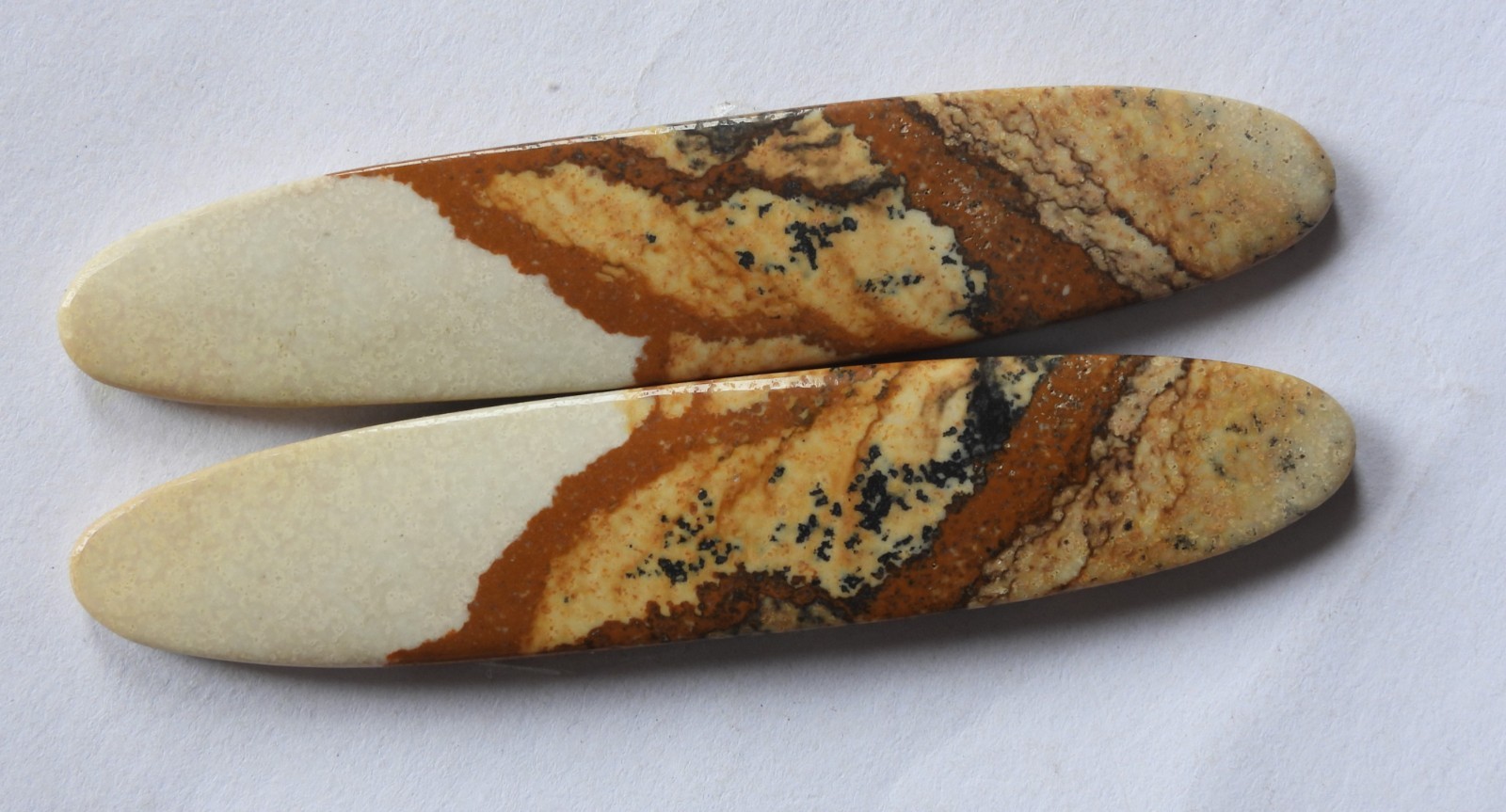 55.85 Ct Natural Picture Jasper (60.6mm X 12.3mm each) Cabochon Match Pair