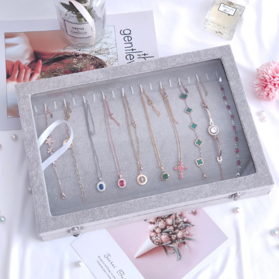 2x Necklace Pendant Long Chain Holder Stackable Jewelry Trays Dustproof Showcase