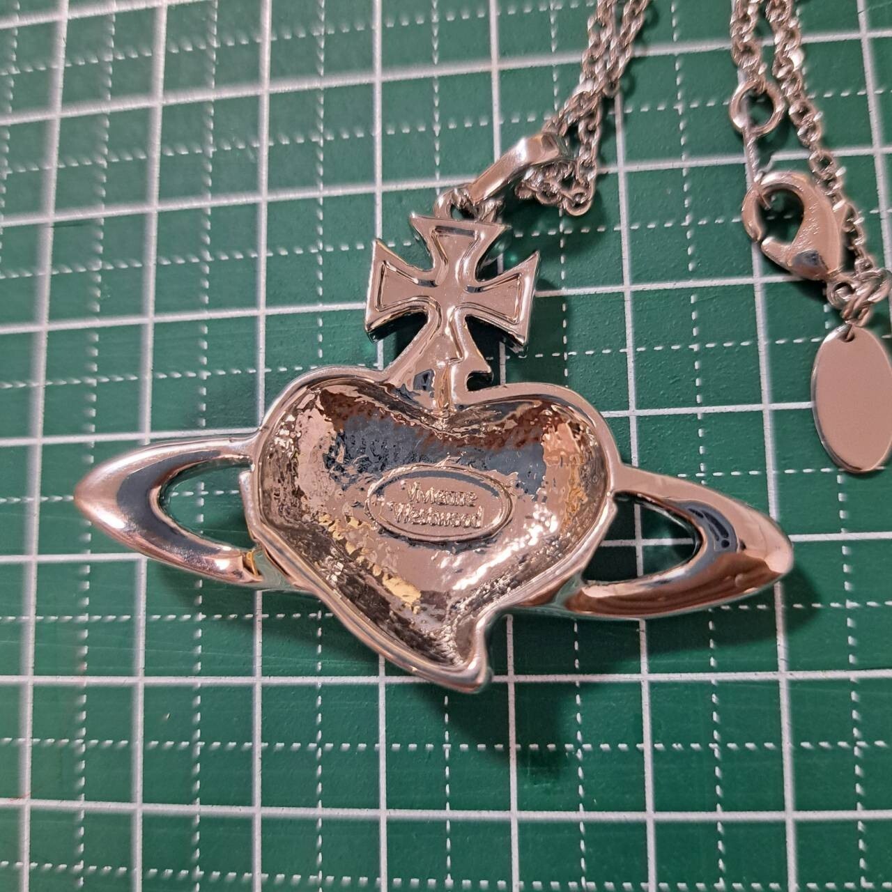 Diamante Heart Orb Large Necklace Silver Red with drawstring