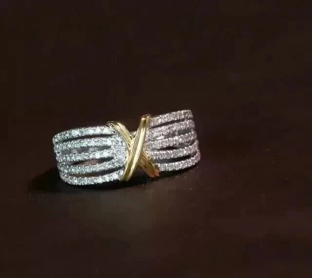 Wedding Anniversary Promise Ring Band Simulated Diamond 14K Yellow Gold Plated