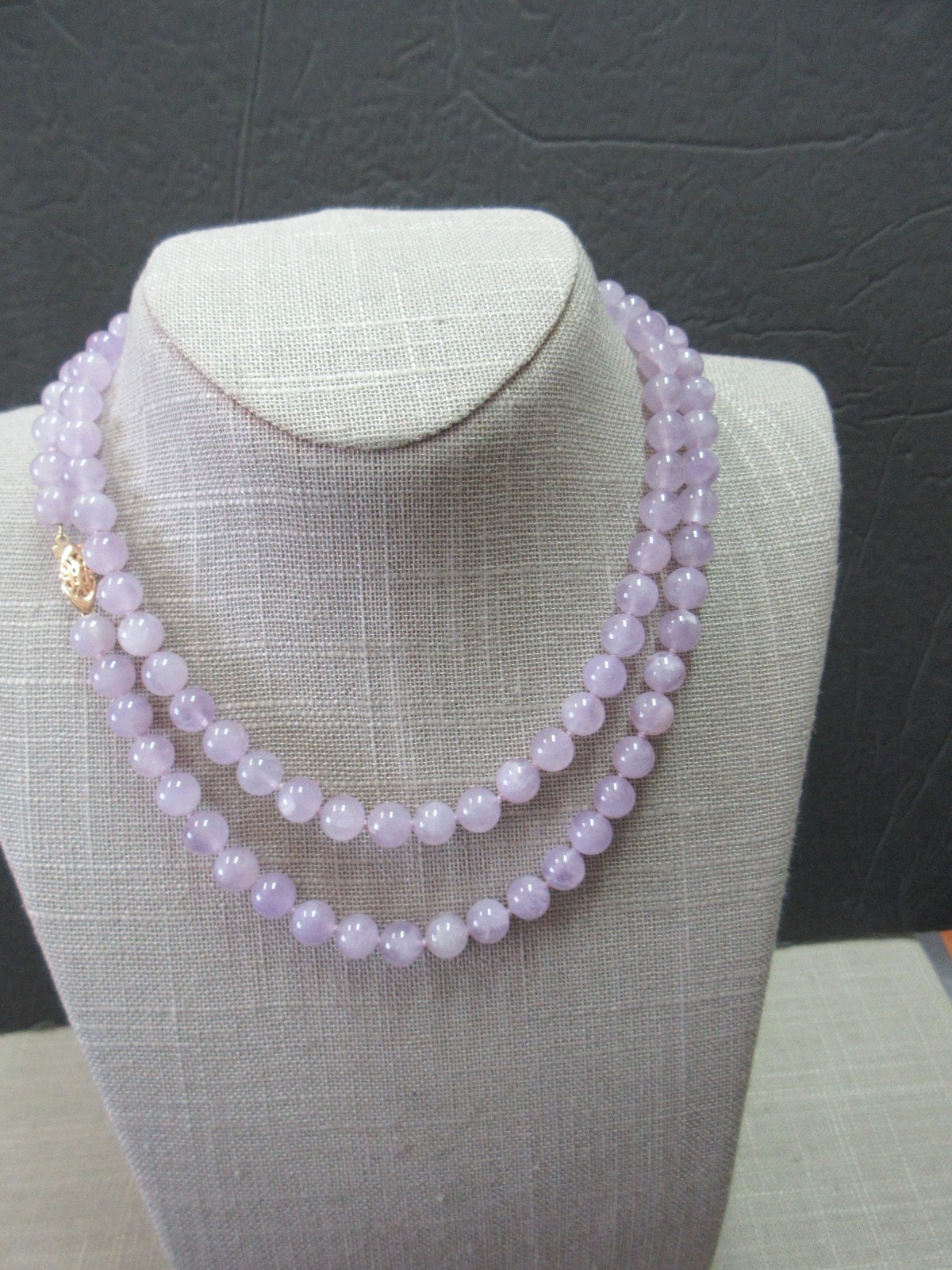 34″ 14k Yellow Gold Fishhook Clasp 8mm+ Amethyst Beads Necklace 72 Grams
