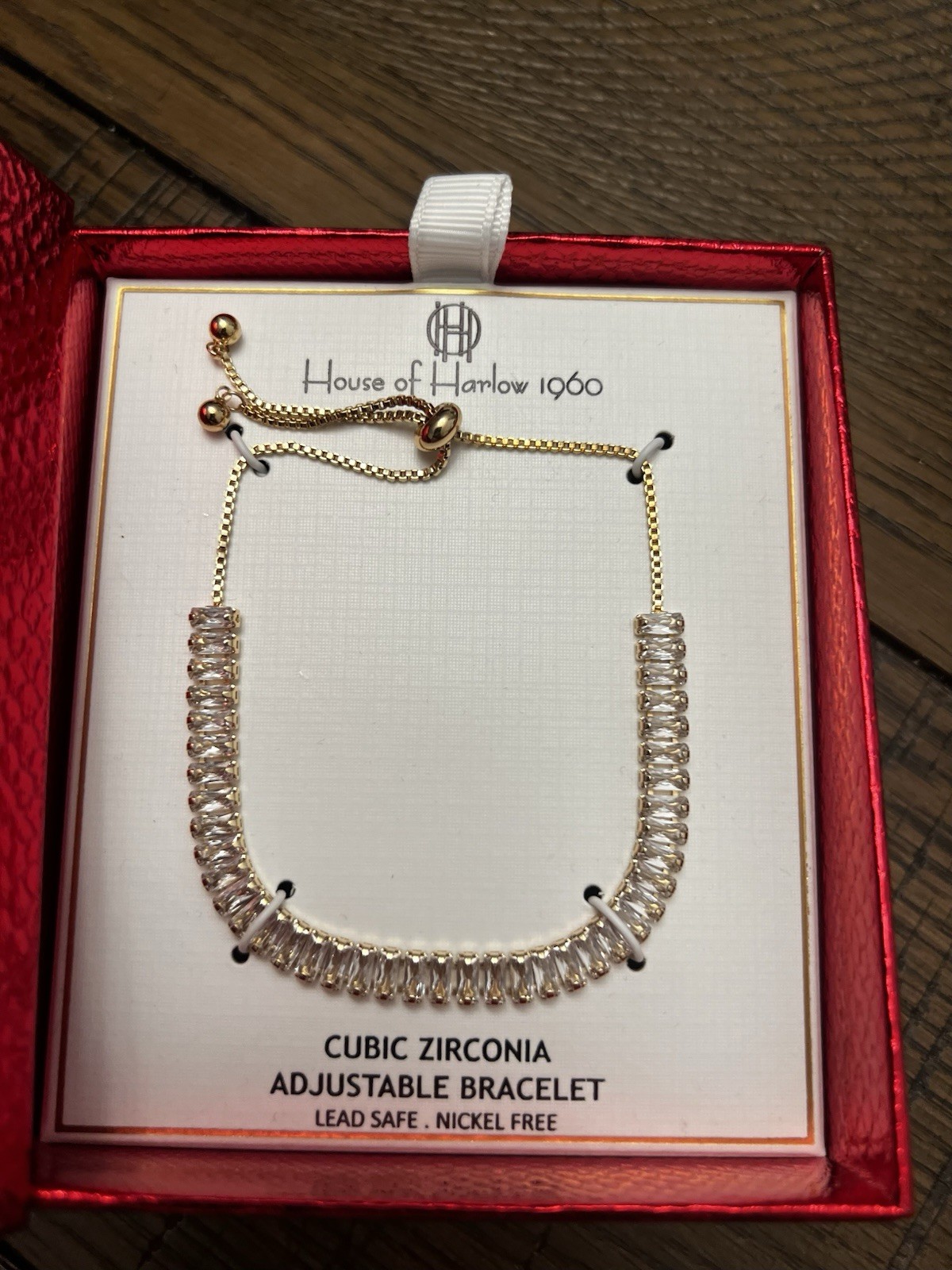 House of Harlow 1960 Gold Crystal Adjustable Bracelet Lead and Nickel Free New