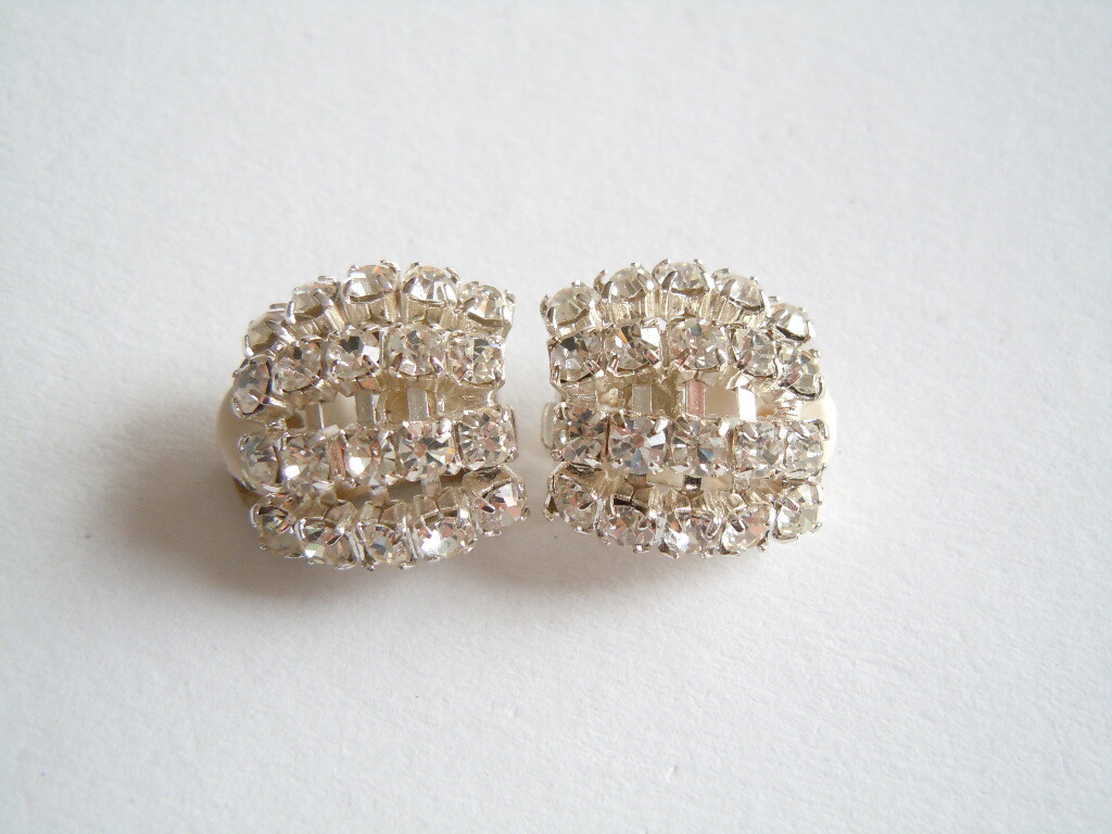Earclips Earrings Rhinestone Transparent silver tone Fashion 0.2oz/0 11/16×0 5