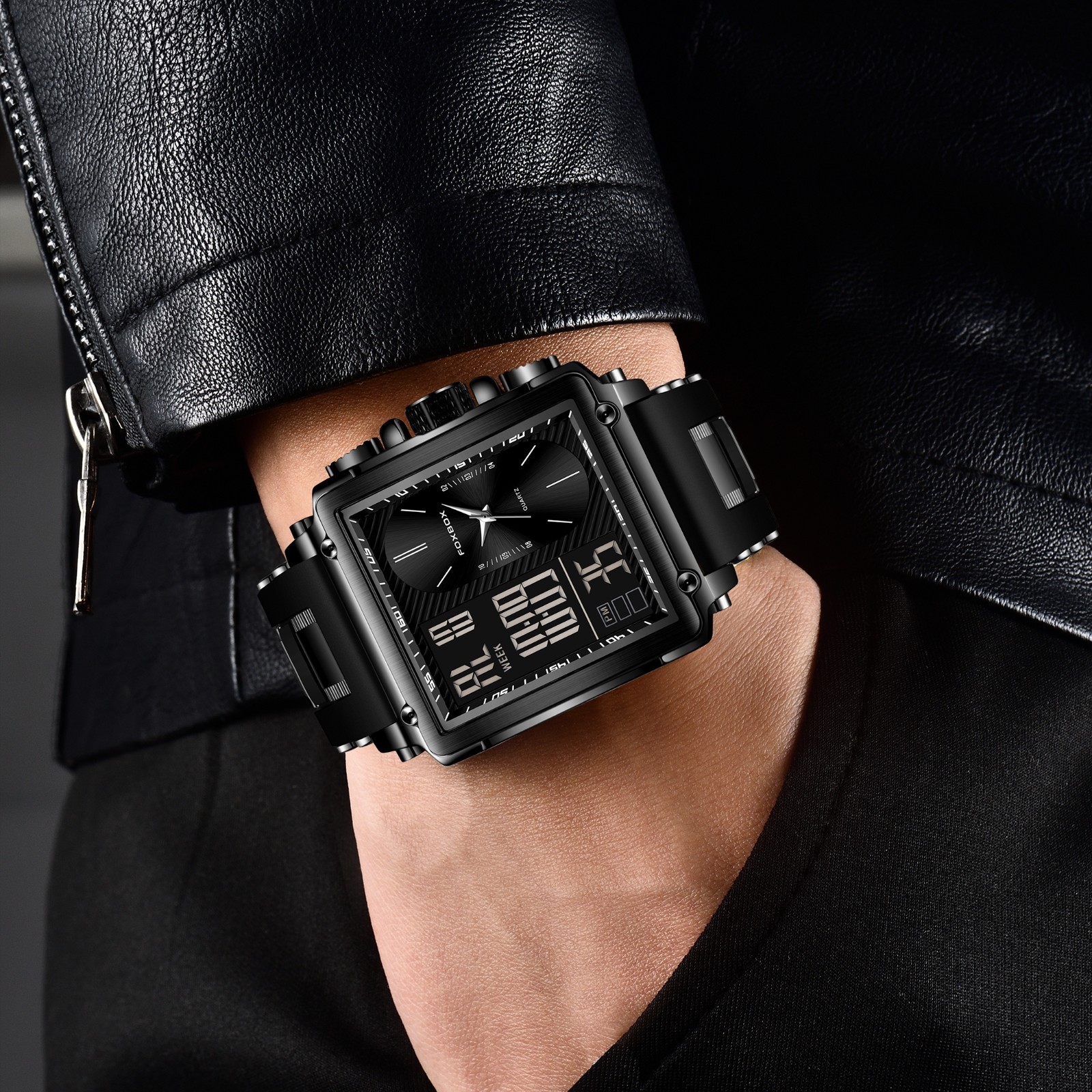 LIGE Sport Watch Men Military Square Big Dial Male Quartz Digital LED Wristwatch