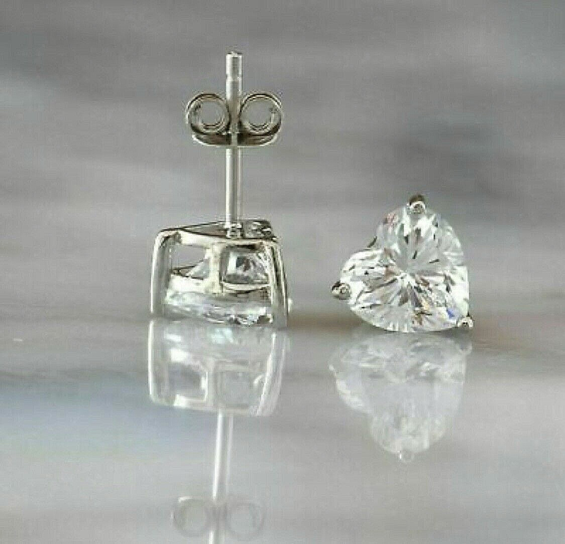 2.50 Ct Heart Cut FL/D Lab Created White Sapphire Stud Earrings 14K White Gold