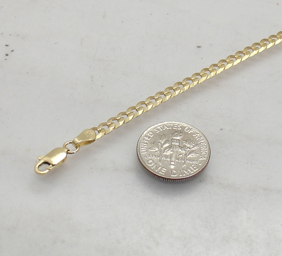 Italian Solid Curb Cuban Bracelet Anklet 14K Yellow Gold Plated Silver 7″ 8″ 9″