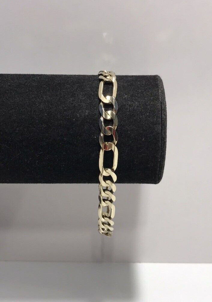 Vintage Solid 10k Yellow Gold Figaro Bracelet 8.75″~7.60MM Signed “PGDA”