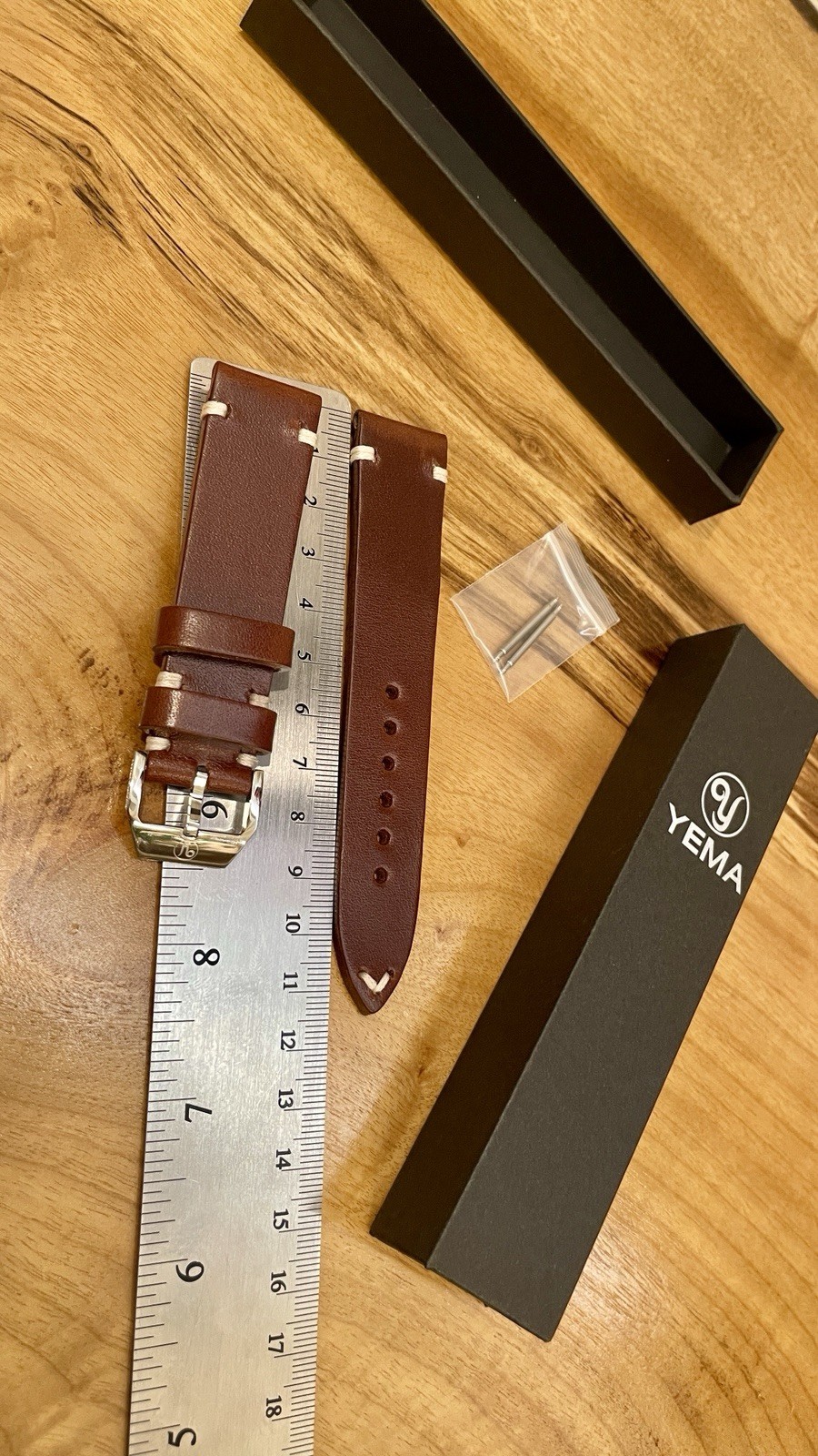 New Yema 20mm Brown Leather Strap Vintage Style w/ Buckle and Spring Bars