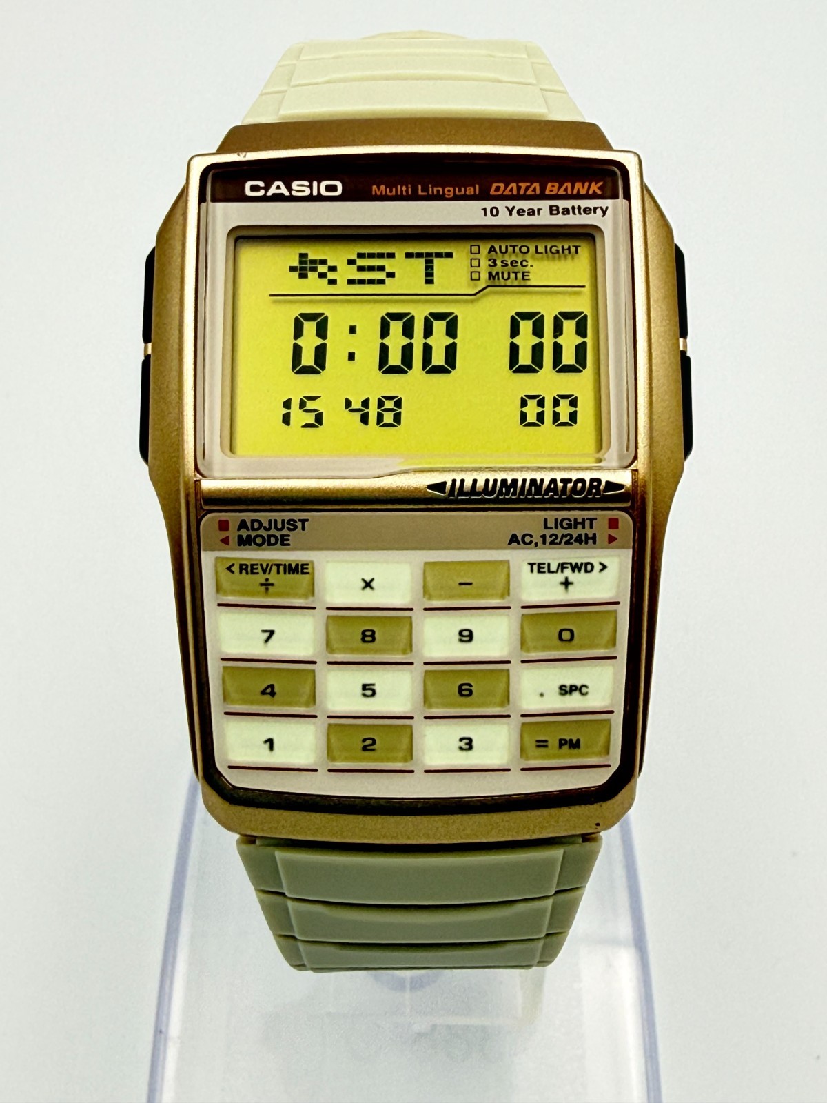 CASIO DBC-32 Data Bank Digital Calculator Beige Gold Color Quartz Watch – Rank A