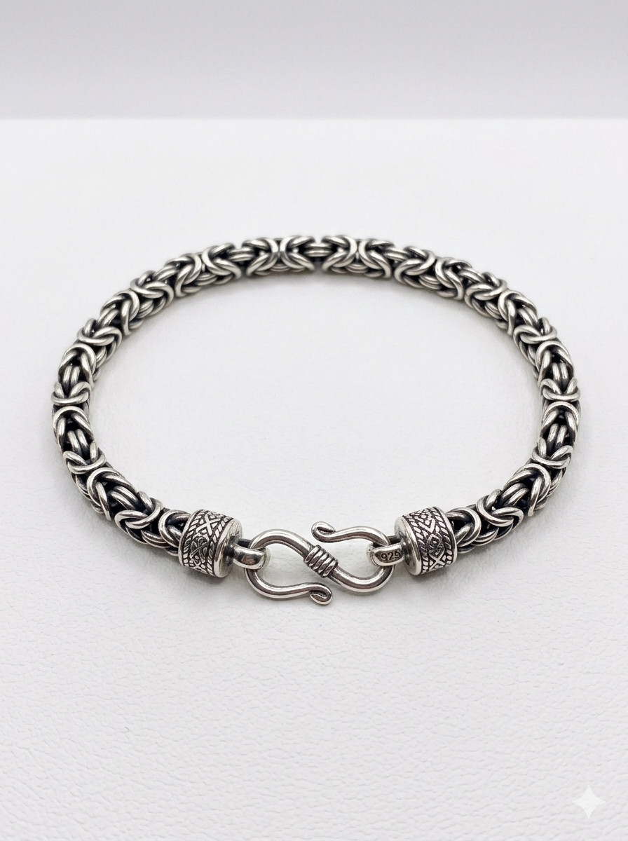 Vintage Bali Sterling Silver 925 Byzantine Borobudur Chain Bracelet S-Hook Clasp