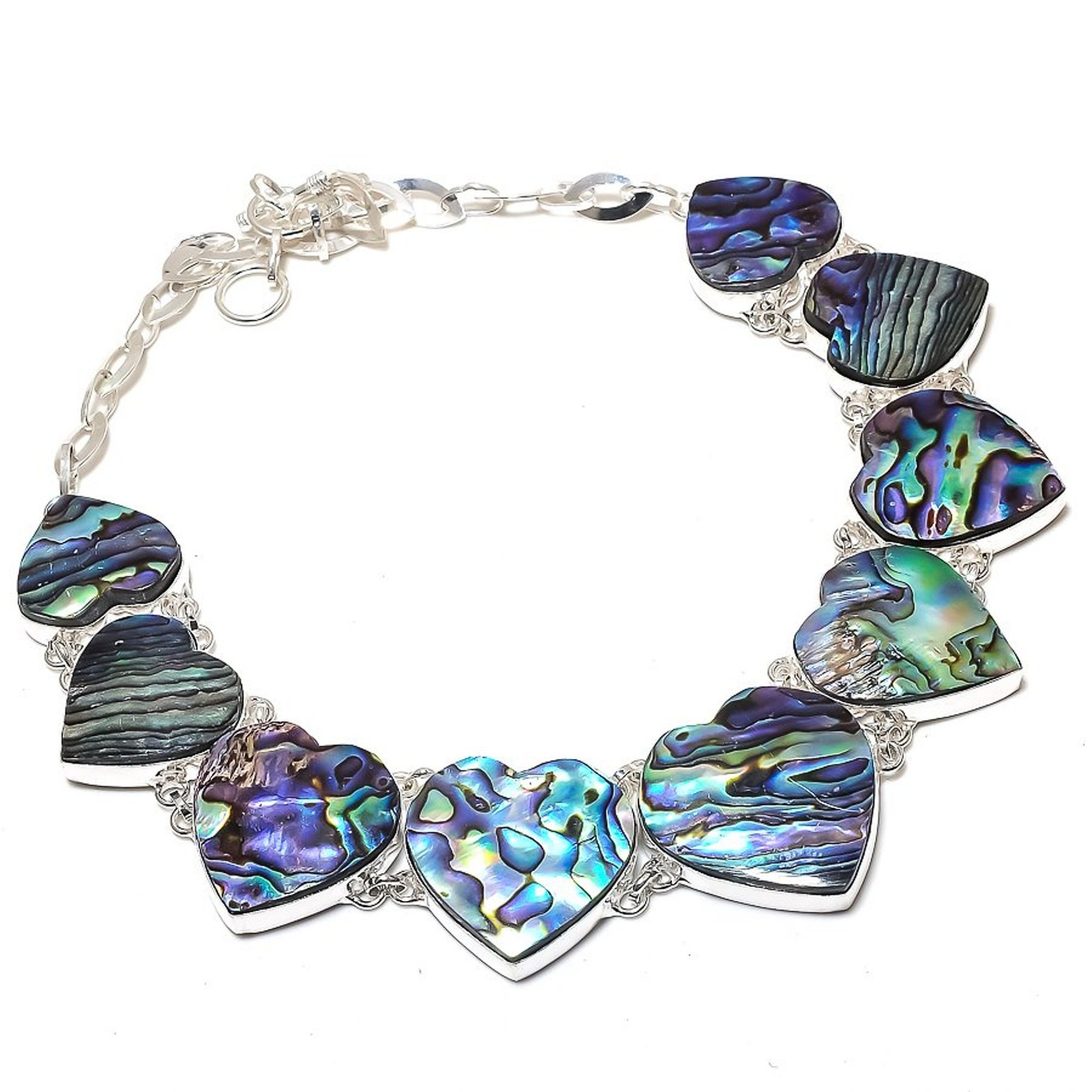 Abalone Shell Heart Shape Gemstone Necklace Adjustable Chain Amazing Jewelry 18″