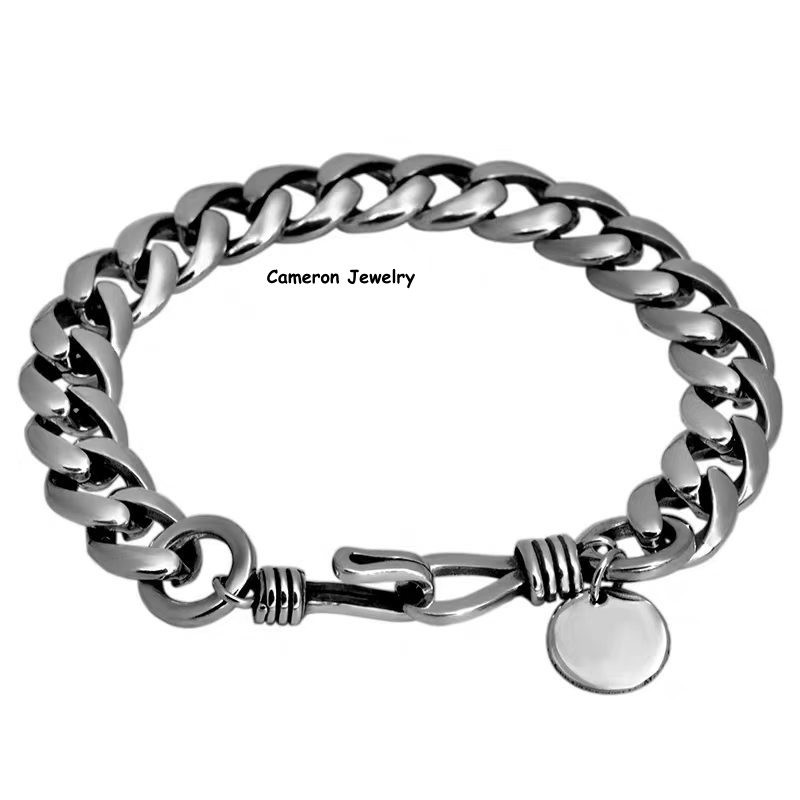 Pure 925 Sterling Silver Chain 9mm Cuban Curb Chain Bracelet For Men