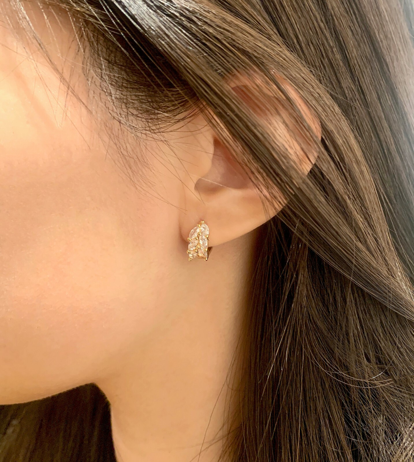 gold huggie earrings 18k gold filled, marquis cz stone