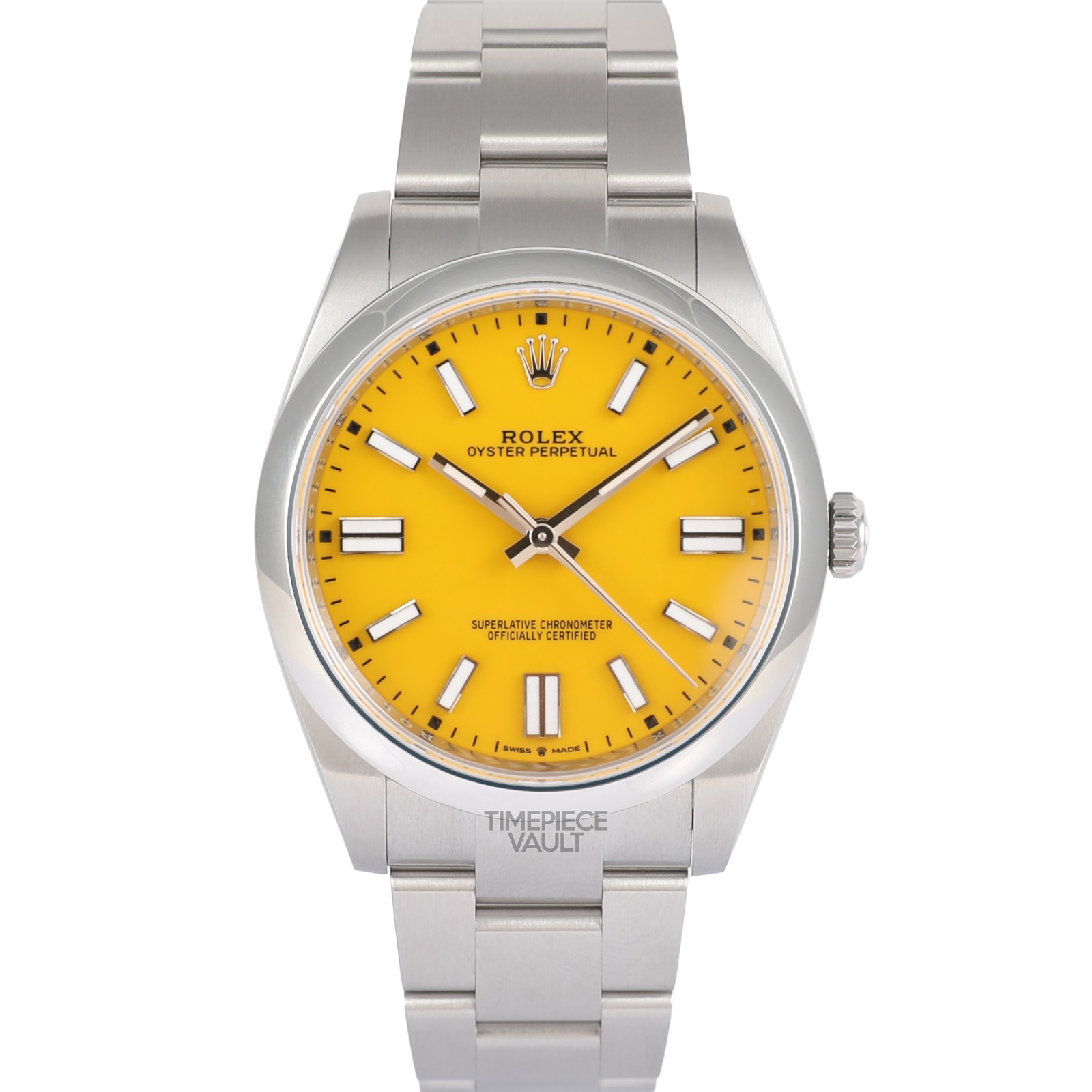 Rolex Men Oyster Perpetual 124300 Steel 41mm Watch Custom Yellow Index Dial B&P