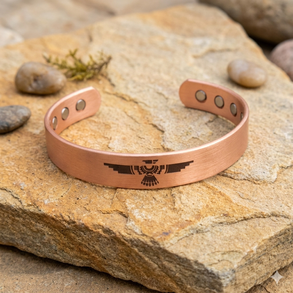 Pure Solid Copper Magnetic Bracelet Arthritis Pain Therapy 12mm Cuff Thunderbird