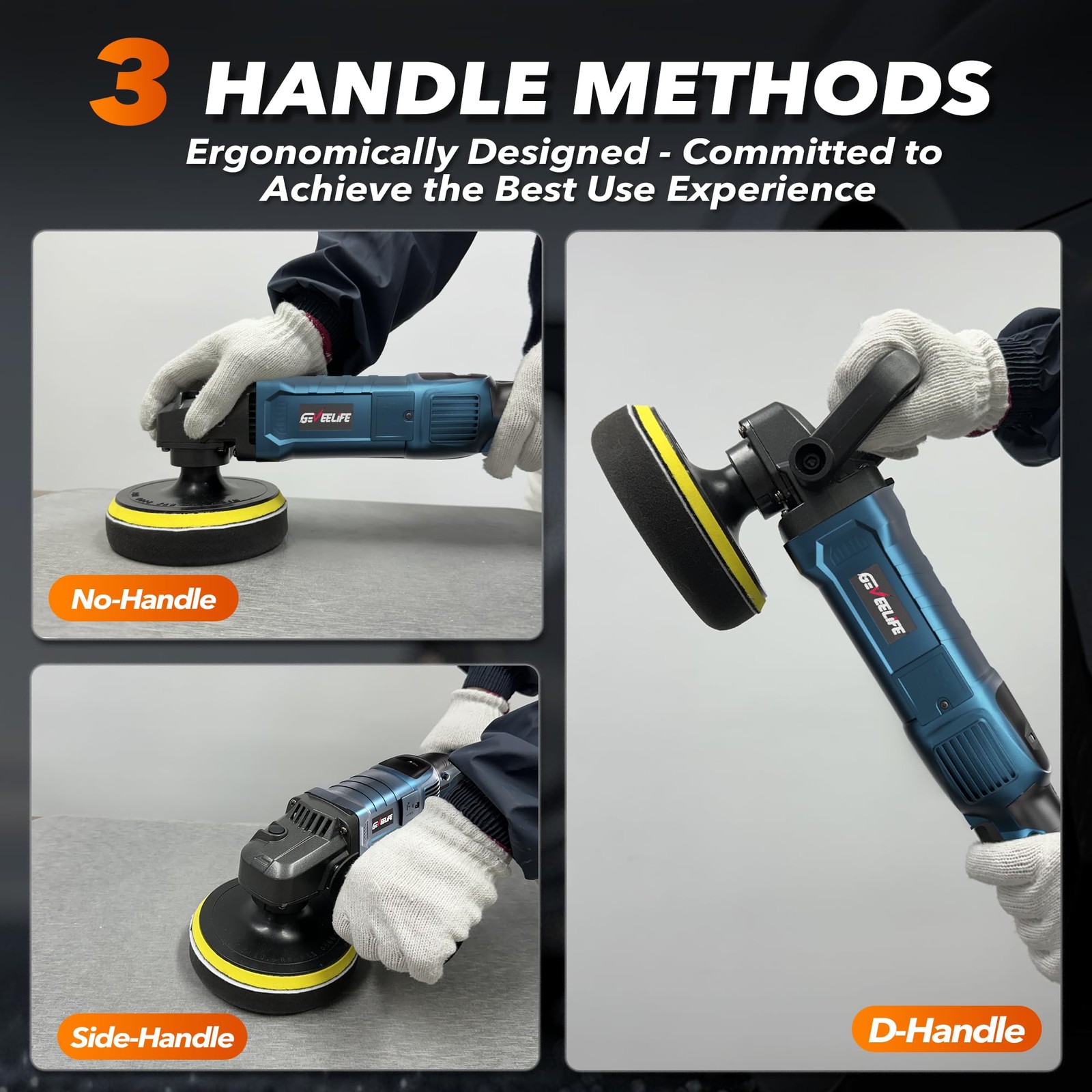 GEVEELIFE 1600W Rotary Car Buffer Polisher 6/7in 7-Speed 1000-3500 RPM