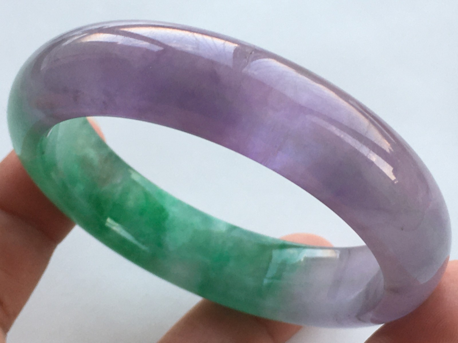 58mm Certified Nature Green/Purple Burmese Jade jadeite bracelets bangle 6446