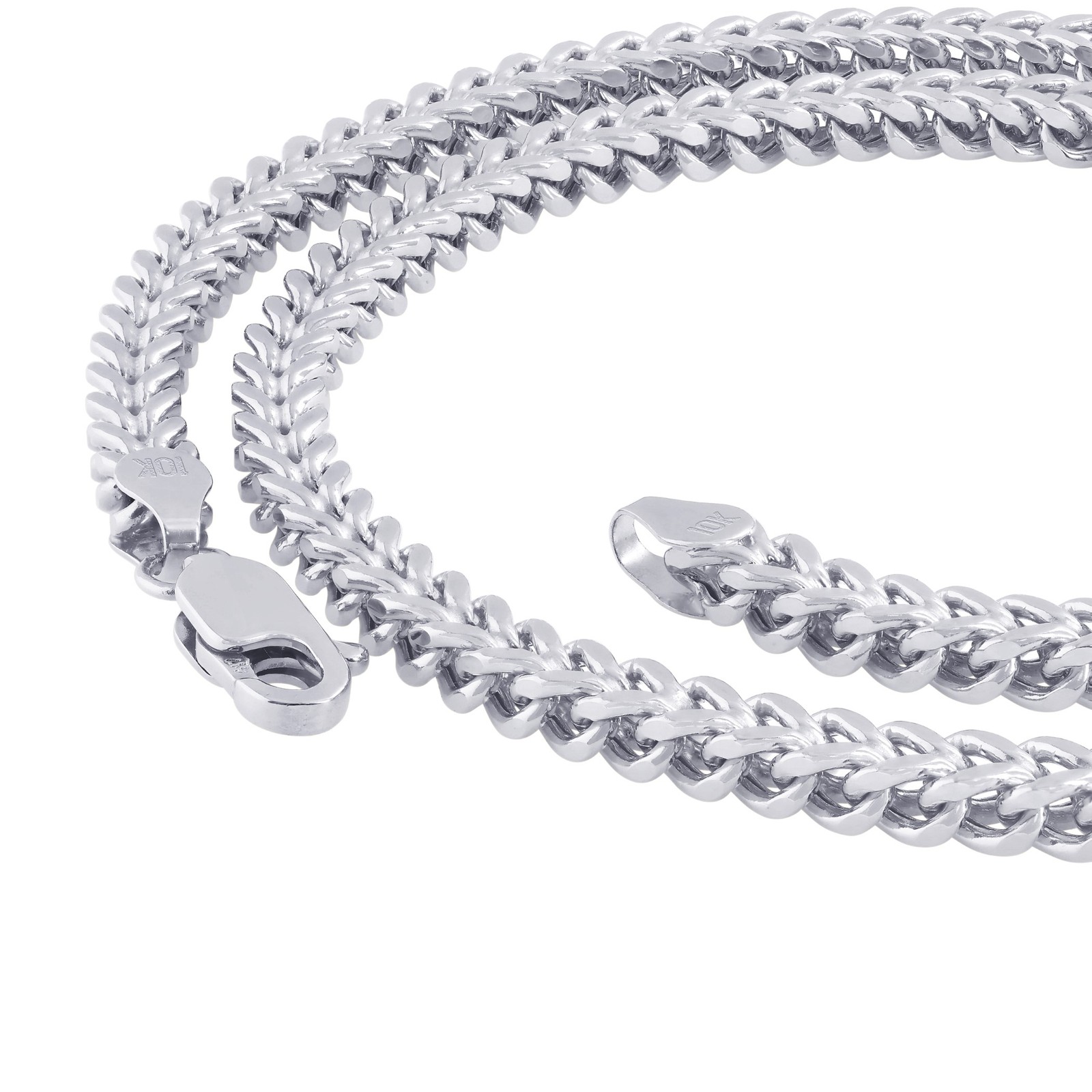 10K White Gold 1.5mm-3mm Square Wheat Box Franco Chain Pendant Necklace 16″- 30″