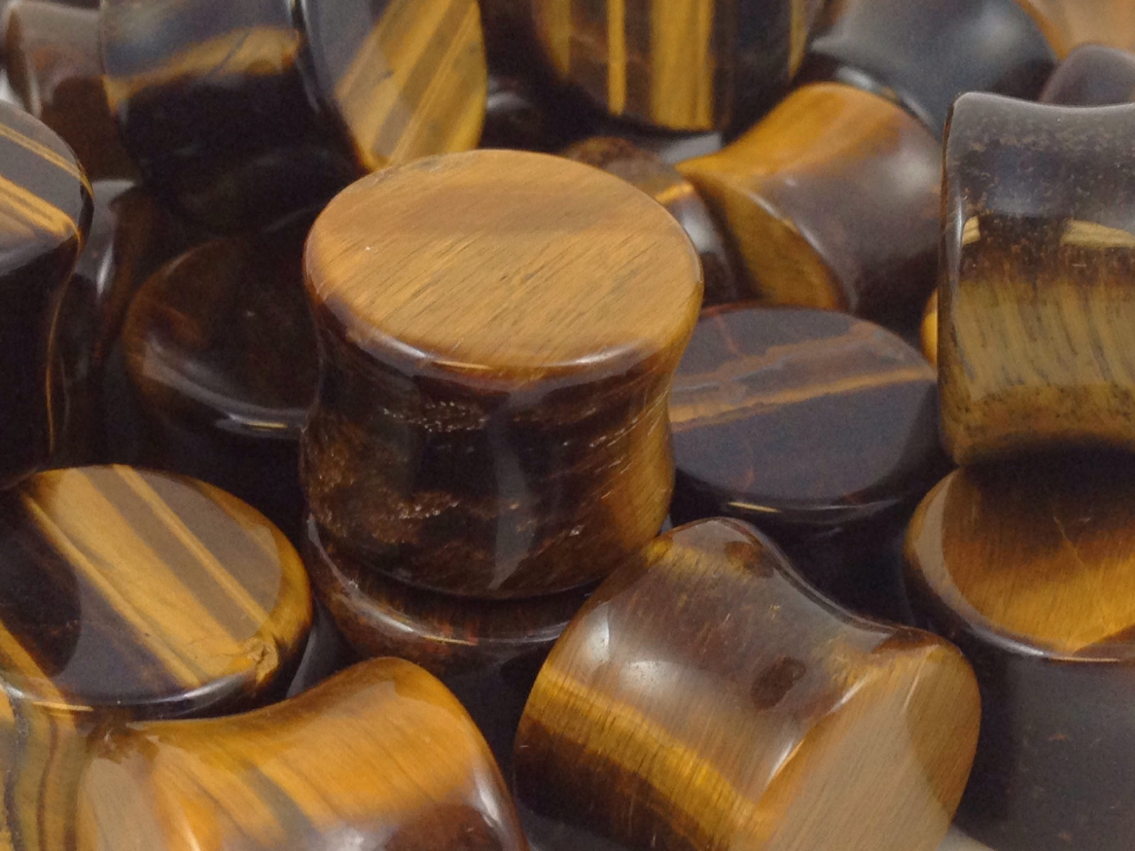 PAIR Yellow Tiger Eye Stone Plugs Gauges – 4mm (6g) to 25mm (1″) available!