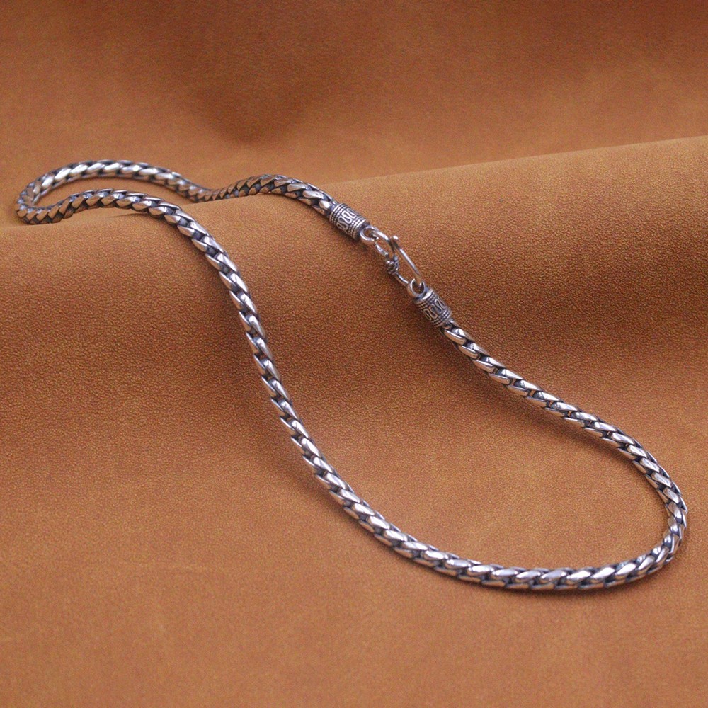 Pure 925 Sterling Silver 4.5mm Round Wheat Link Chain Necklace 19.7inch