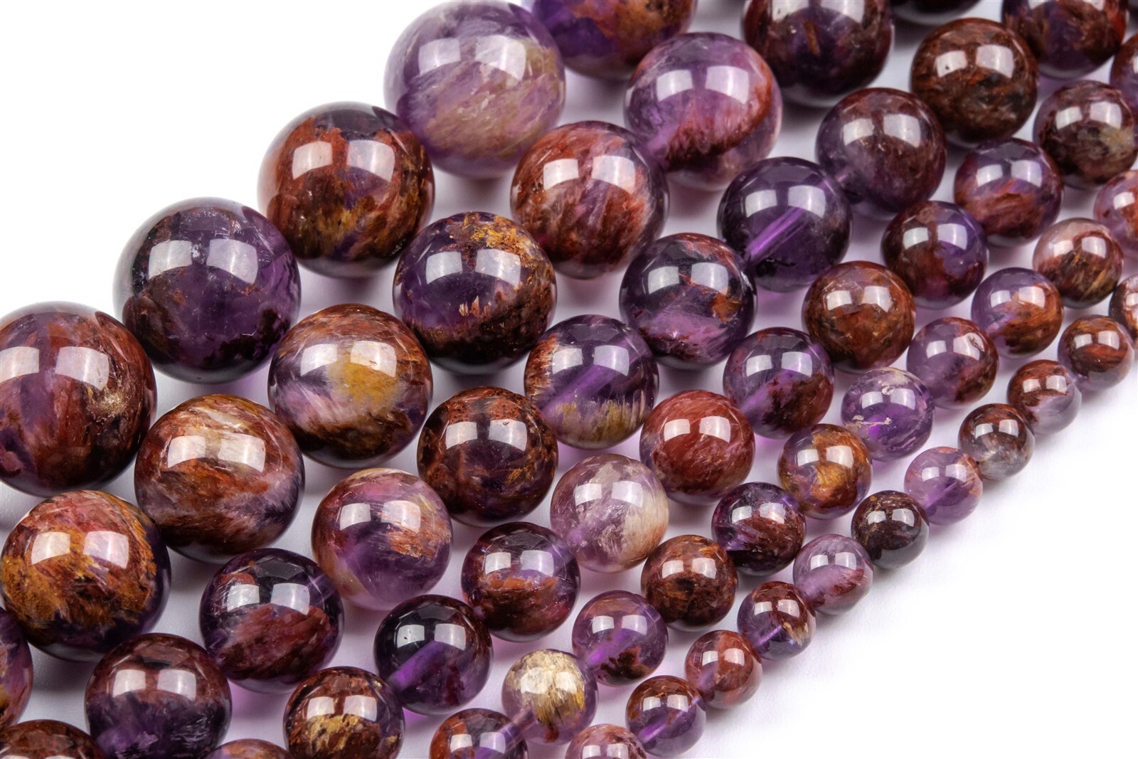 Natural Amethyst Cacoxenite Inclusions Quartz AAA+ Round Beads 8/10/12/16/18MM