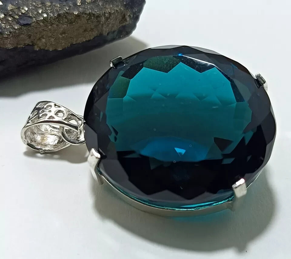 95.7 Ct+ London Blue Topaz Pendant 925 Sterling Silver Pendant Gemstone Jewelry