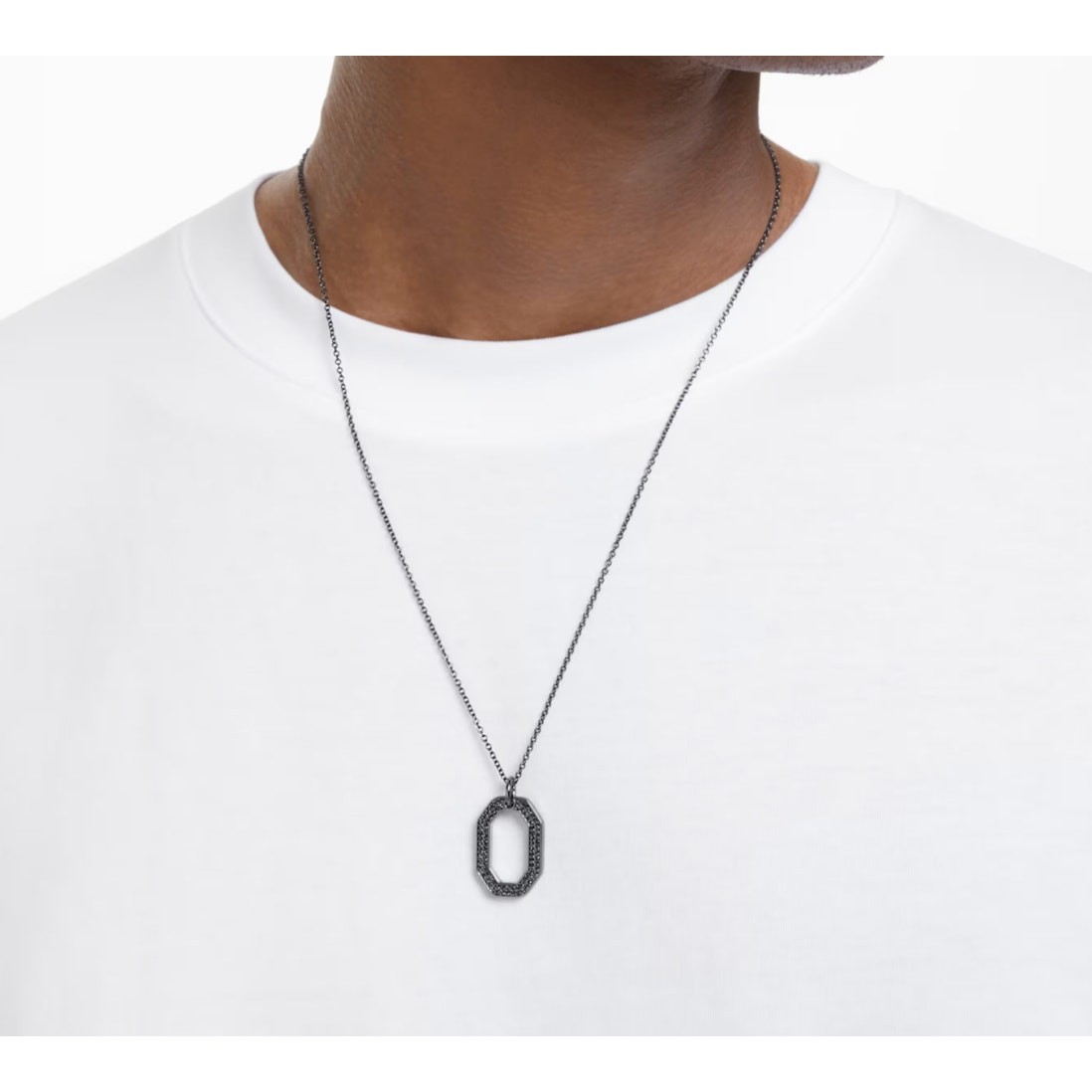 Swarovski Dextera pendant Octagon shape, Black, Ruthenium plated Long Necklace