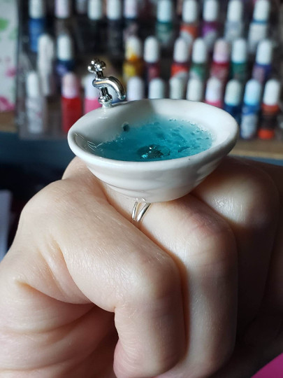 Unique CERAMIC SINK RING water MINIATURE basin HANDMADE adjustable GIFT BOXED
