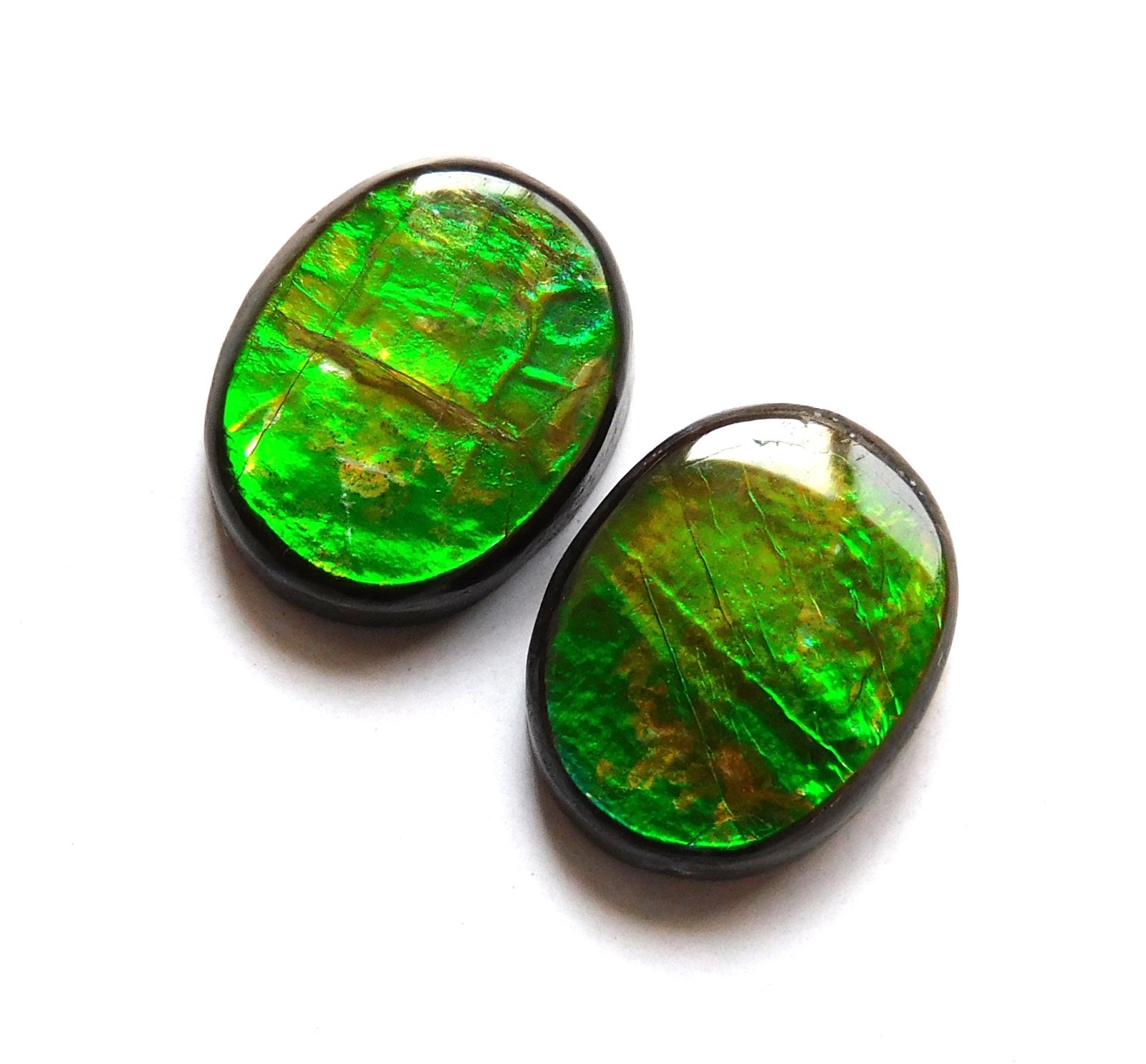 6.45 Cts Natural Ammolite (11mmx8.9mm each) Loose Cabochon Match Pair JC52