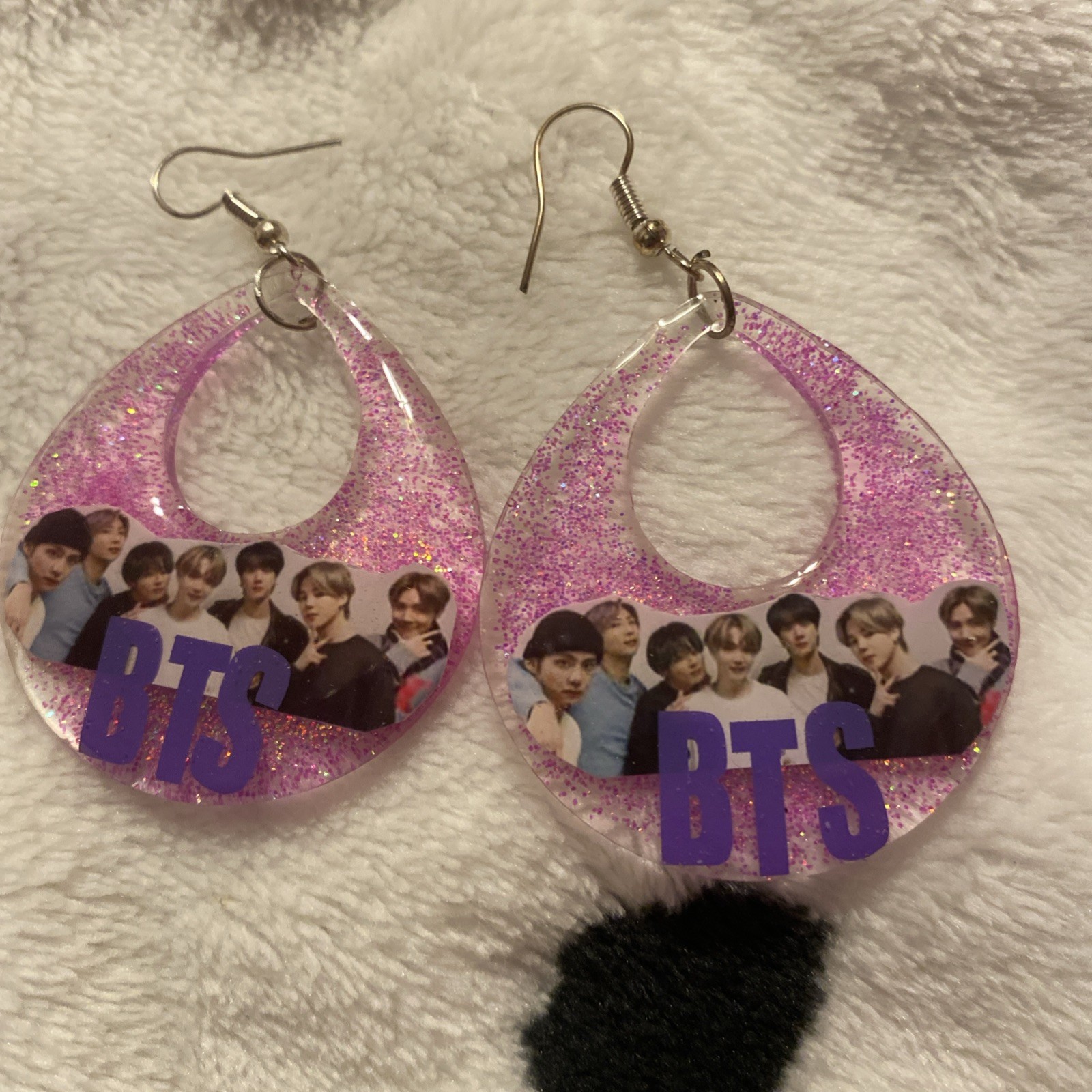 New BTS Earrings Resin Handmade Concert Ready Pink Glitter Cute