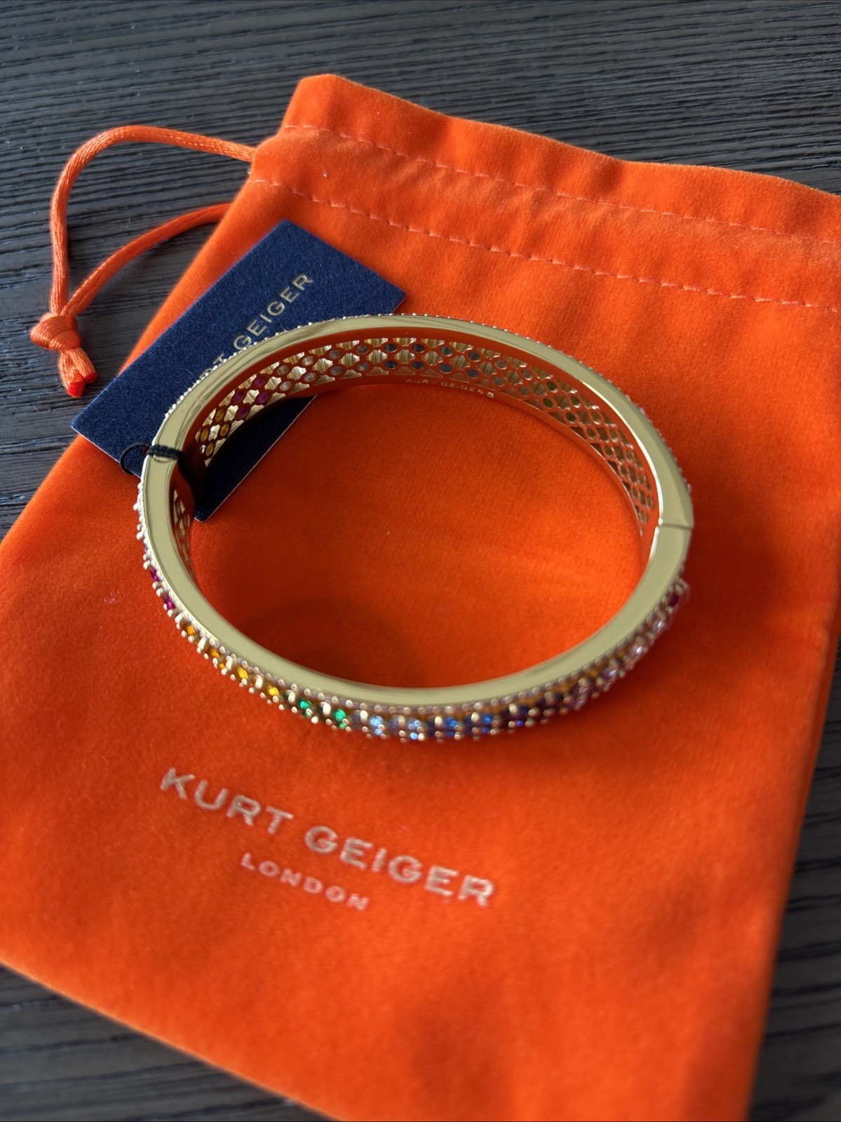 KURT GEIGER LONDON RAINBOW PAVE MESH BANGLE BRACELET W DUST BAG New With Tags