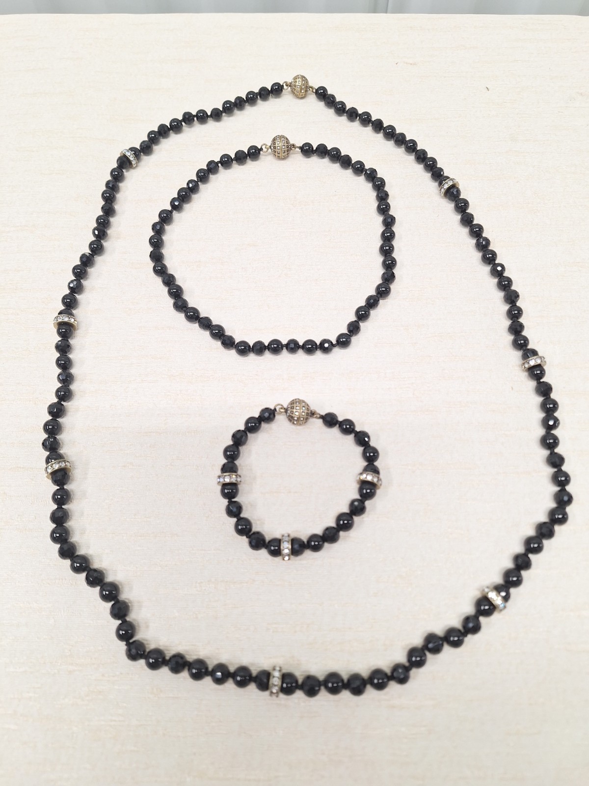 Black Crystal Beaded Necklaces & Bracelet Set Magnetic Clasps Timeless Versatile