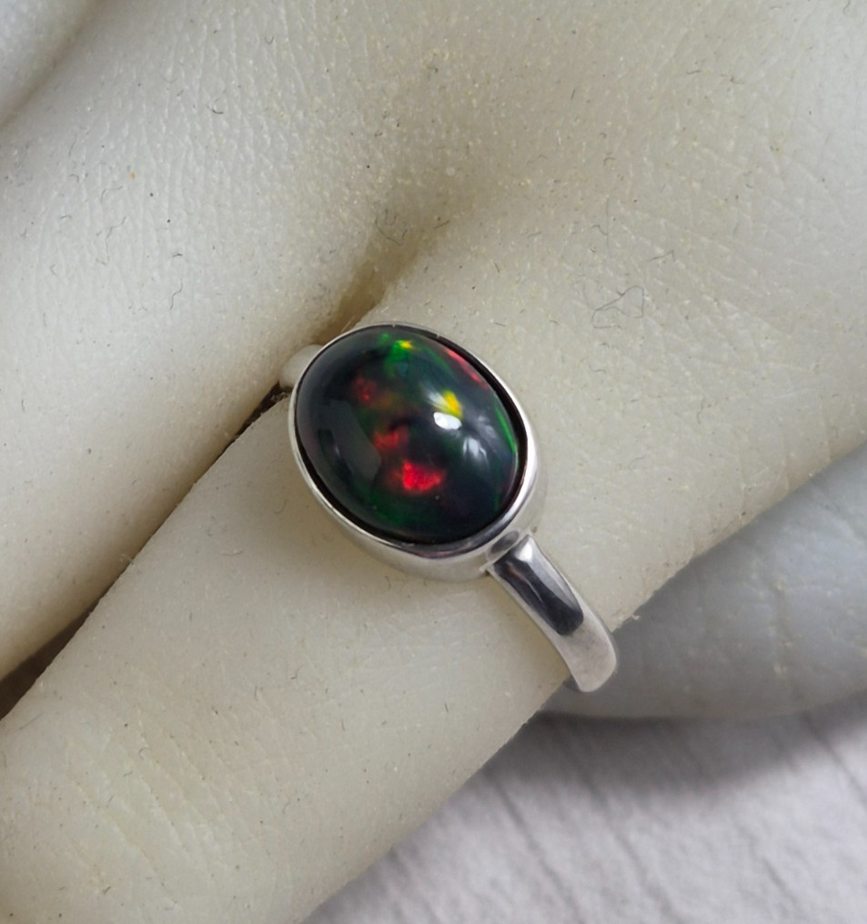 Ethiopian Black Opal in bezel setting 925 silver ring size7