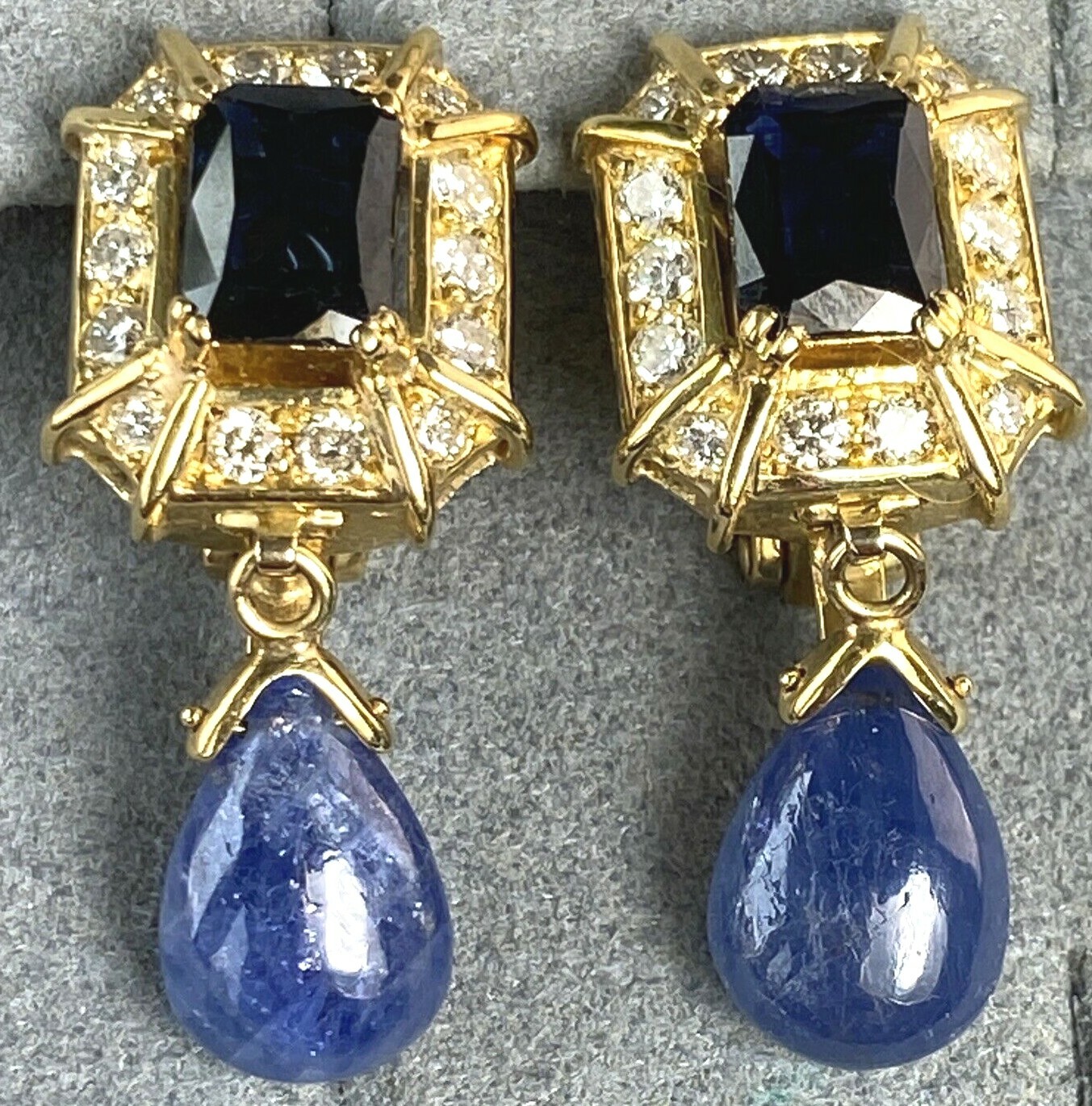 Vintage Diamond Sapphire Earrings Estate Fine Jewelry Pre-Owned