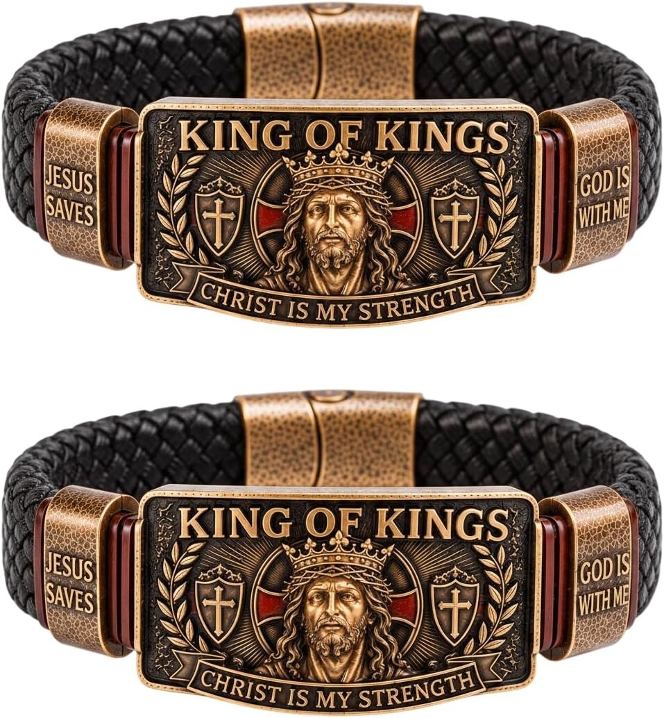 King of Kings Religious Bracelet, Adjustable Inspirational Wristband for Men