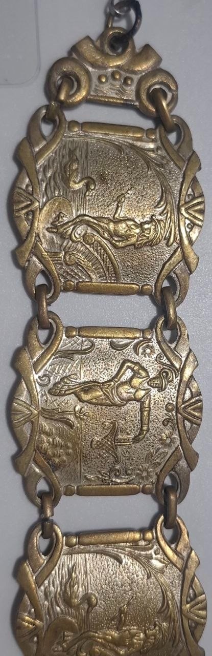 Vintage Brass Repousse Bracelet Classical Art Figures Collectible Jewelry
