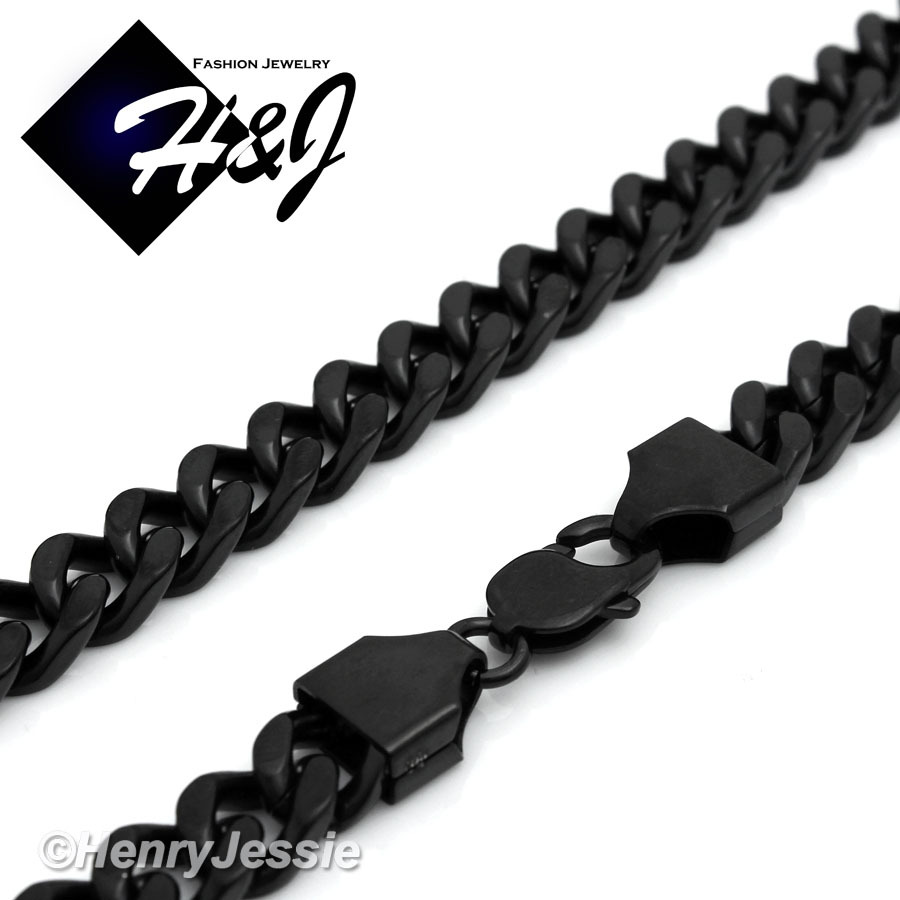 18-40″Stainless Steel HEAVY WIDE 9mm Black Plated Cuban Curb Link Chain Necklace