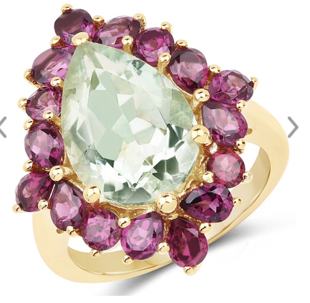 7.21 Ctw Natural Green Amathyst And Rhodolite 925 Sterling Silver Ring Size 8