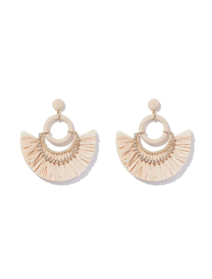 FOREVER NEW Natural Zena Weave Raffia Hoop Earrings Brand New